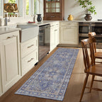 Washable Area Rug 2'6'' x 8' Vintage Traditional Persian Mat - Foldable Distressed Non-Slip Machine Washable Carpet for Living Room Bedroom Kitchen Home Decor - Indigo and Gold