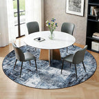 Rugflix Round Area Rugs 6Ft for Living Room, 6x6 Washable Rug Stain-Resistant Low Pile, Modern Dark Carpet for Dining Room Home Office Kid Room Nursery Bedroom, Navy Blue/Black