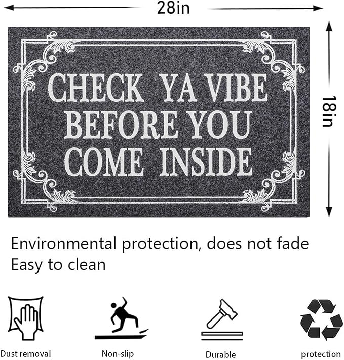 HLFMVWE Front Door Indoor Outdoor Entrance Doormat Grey Rubber Welcome Door Mat Come Inside This House Doormat Anti Slip Easy to Clean Corridor Patio Entry Mat 28" x 18"