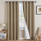 H.VERSAILTEX Linen Curtains 100% Blackout Curtains for Bedroom 108 inch Long Full Light Blocking Nature Linen Blended Window Curtains for Living Room Nickel Grommet (2 Panels, Heathered Macchiato)