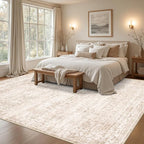Area Rugs 9x12 Living Room Rug: Washable Rug Soft Vintage Boho Carpet Indoor Floor Non-Slip Stain Resistant Large Carpets for Bedroom Dining Room Farmhouse Nursery Home Office Beige