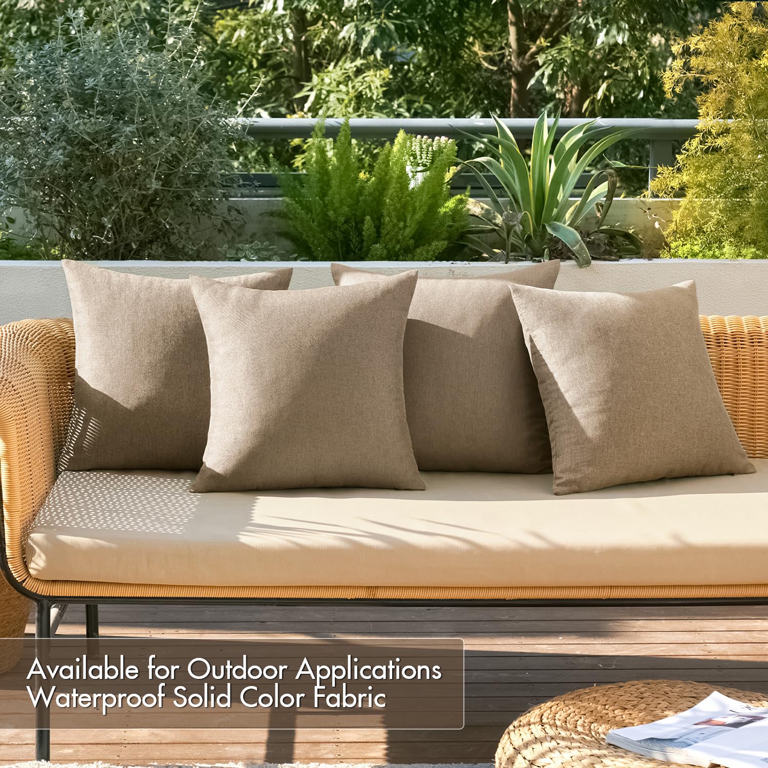 MIULEE Pack of 4 Decorative Outdoor Throw Pillow Covers Linen Waterproof Pillow Covers Summer Farmhouse Cushion Cases for Patio Garden Tent Balcony Couch Sofa 18x18 Inch Khaki