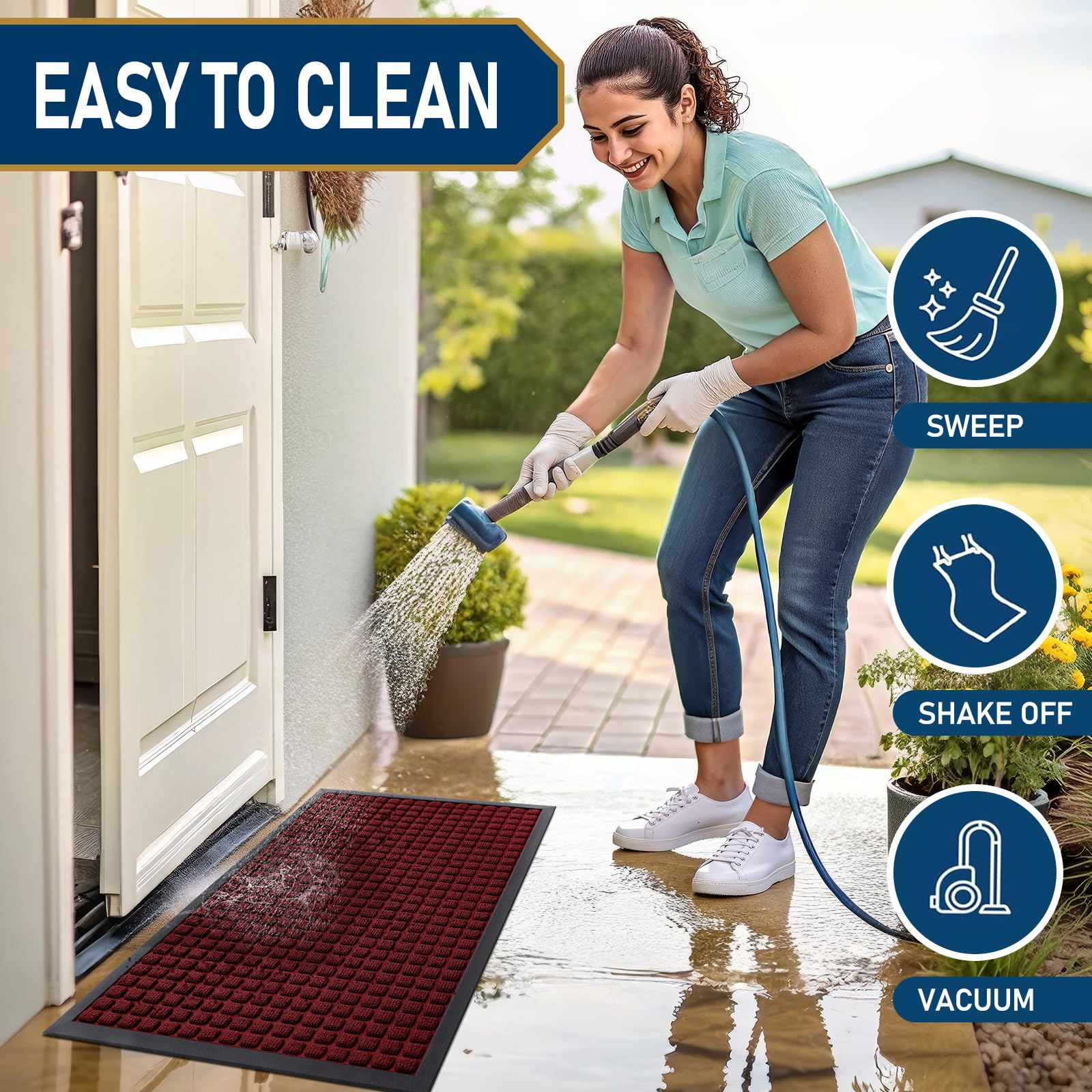 Smiry Front Door Mat Outside Entrance, Natural Rubber Doormat, 29.5x17 Inch
