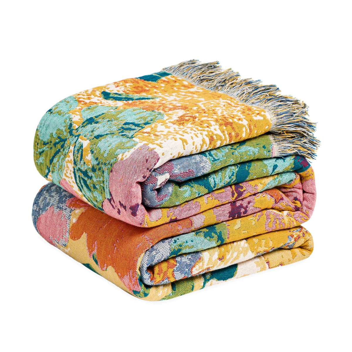 MSGKV Boho Throw Blanket 50"x60" Cotton Throw for Couch Sofa, Floral Quilt