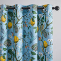 Topfinel 54 Inches Long Short Blue Blackout Curtains for Cafe Kitchen, Grommet Room Darkening Luxury Floral Lemon Hummingbird Patterned Waverly Colorful Drapes for Living Room Bedroom