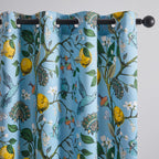 Topfinel Blue Patterned Curtains 2 Pages 96 Inches Long Blackout Heat Block Farmhouse Watercolor Floral Flower Hummingbird Printed Drapes Grommet Window Treatment for Living Room,96 Inch Length
