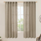 LAMIT Taupe Semi Sheer Window Linen Curtains 63 Inch Length, Light Filtering Panels Back Tab and Rod Pocket Country Decor Drapes for Bedroom/Living Room, 2 Panels, 34 x 63 Inch
