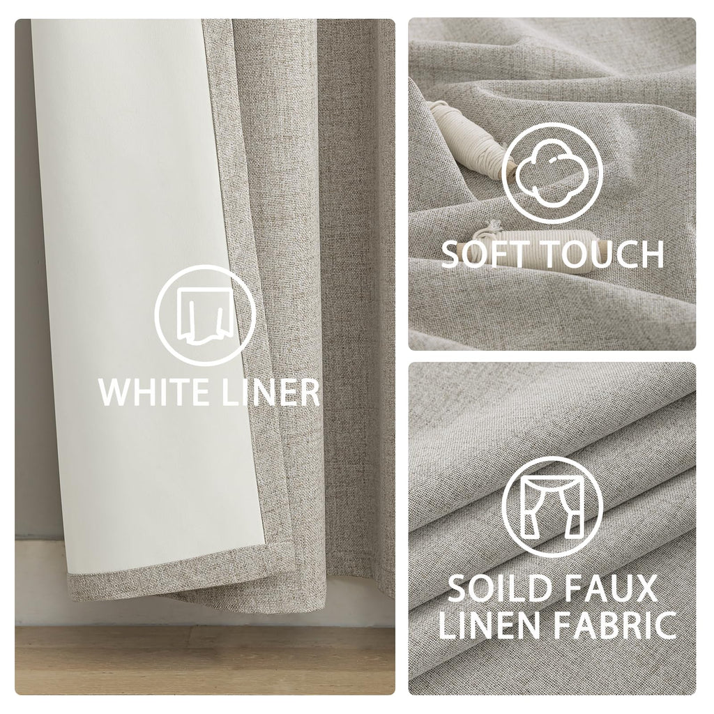 Yakamok Oatmeal Linen Textured Curtains 90 Inches Long for Living Room
