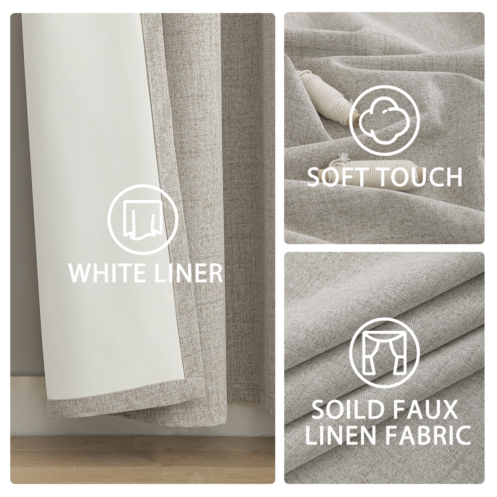 Yakamok Oatmeal Linen Textured Curtains 90 Inches Long for Living Room