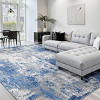 Washable Area Rugs Square 10ft Non-Slip Modern Abstract Soft for Living Room Entryway Bedroom Nursery, Print Pattern, Blue Grey Navy Gray