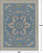 Hazo Haus Insect Light Blue Rug for Living Room - 9x12 Cute Rugs for Bedroom, Moth Floral Boho Design, Low Pile Stain Resistant Washable, Perfect for High Traffic Area