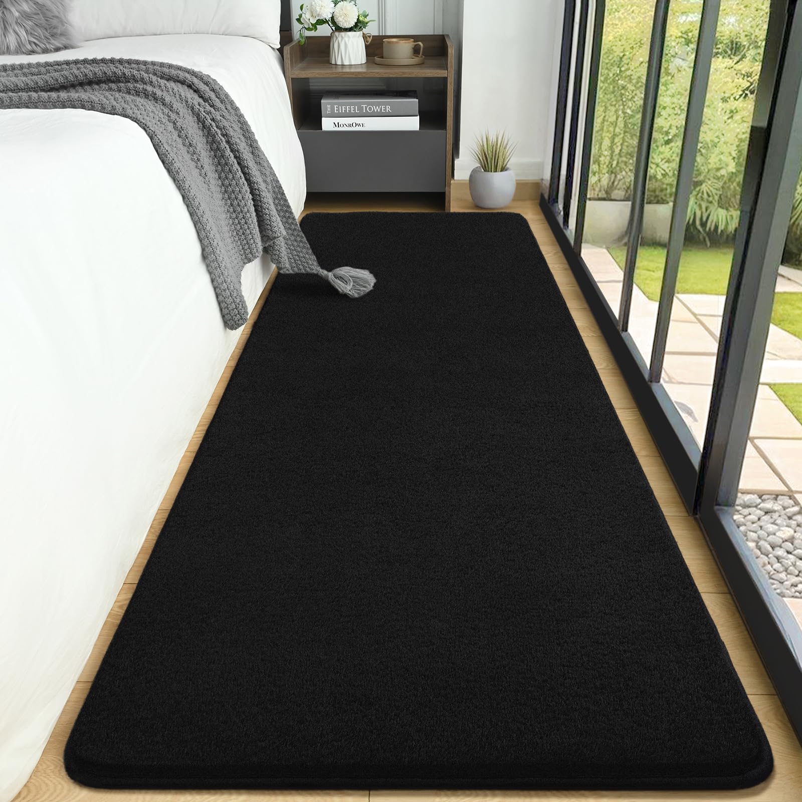 AROGAN 2x8 Runner Rug for Hallway, Long Runner Rugs Non Slip, Black
