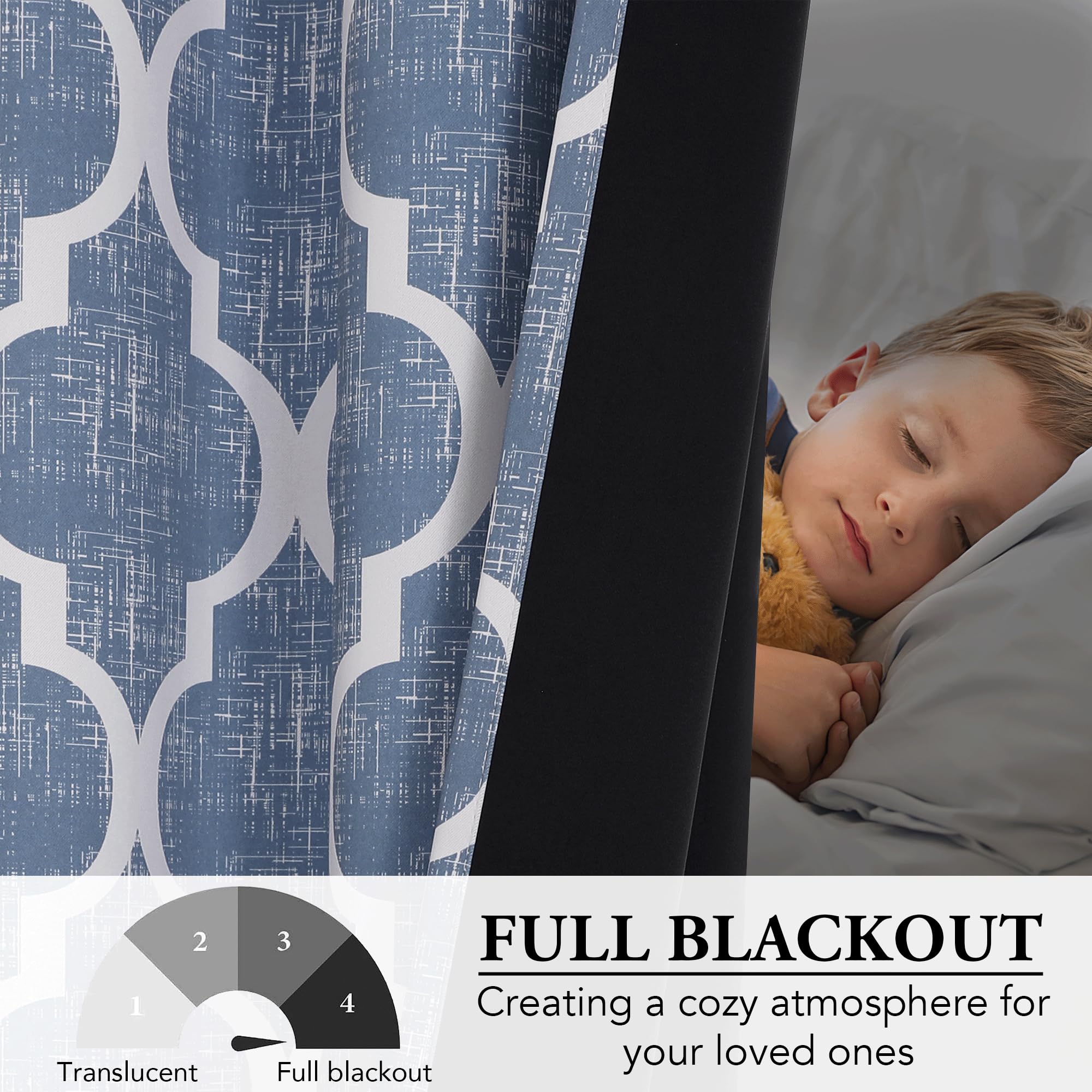 Beauoop Moroccan 100% Blackout Curtains Bedroom Blue 50x63 2 Panels