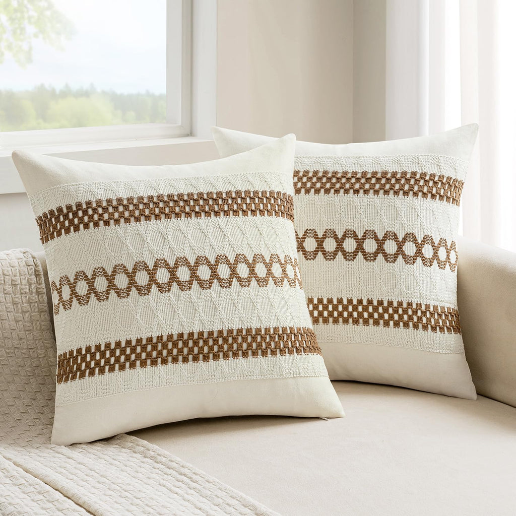 MIULEE Set of 2 Coco Brown Boho Decorative Pillow Covers 18x18 Inch