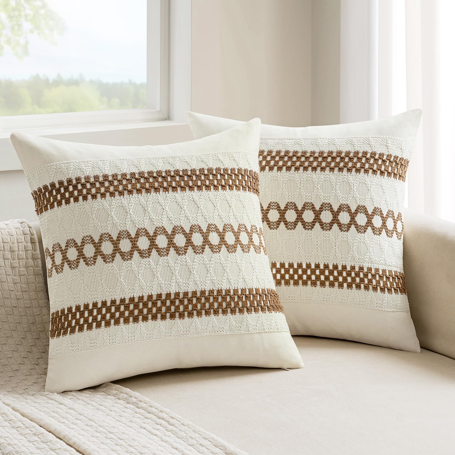 MIULEE Set of 2 Coco Brown Boho Decorative Pillow Covers 18x18 Inch