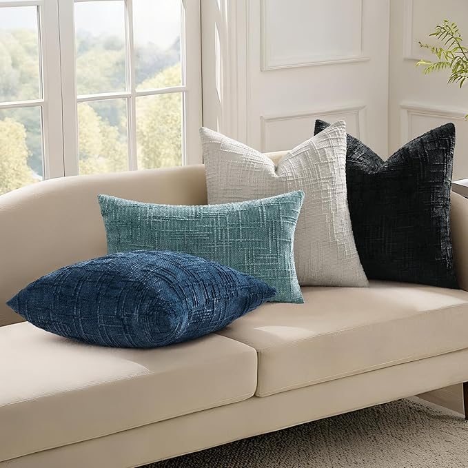 decorUhome Textured Chenille Throw Pillow Covers 26x26 Set of 2 Teal