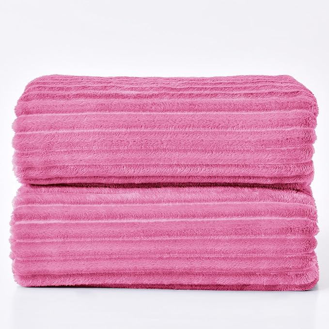BEDELITE 3D Ribbed Jacquard Hot Pink King Size Blanket for Bed, 108x90 Inch