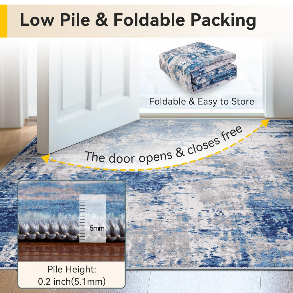 RELEANY Washable Square 10' x10' Area Rug for Living Room Blue Gray