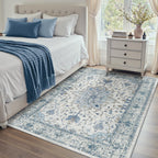 RELEANY Washable Area Rug, 4'x6', Blue/White/Gray
