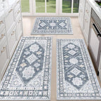 HEBE Boho Kitchen Rug Sets 3 Piece with Runner Non Slip Kitchen Rugs and Mats Washable Kitchen Mats for Floor Thick Kitchen Floor Mat Carpet Runner Rugs for Hallway Laundry Holiday Decor