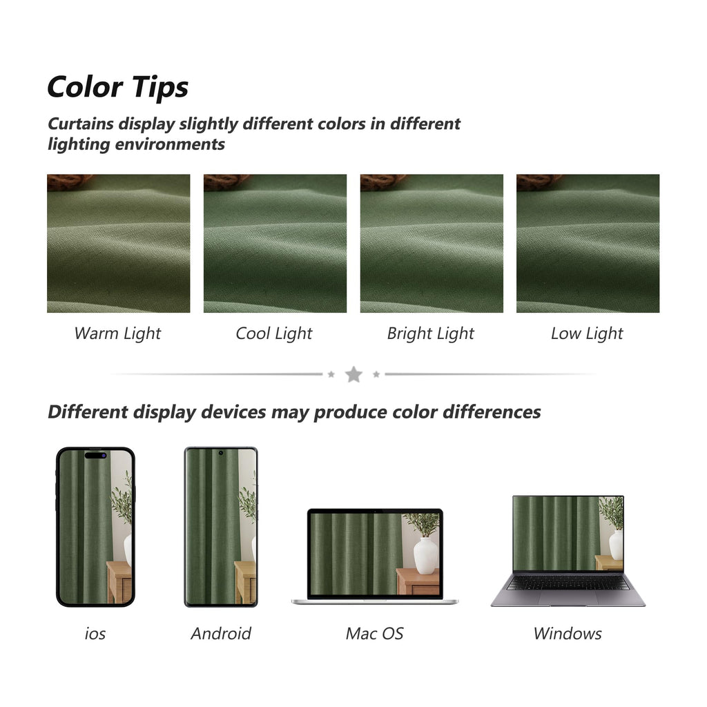Guken Olive Green 100% Blackout Curtains 102 Inch Length 2 Panels Set for Living Room Bedroom Back Tab Thermal Insulated Black Out Linen Drapes Room Darkening Window Curtains,52x102