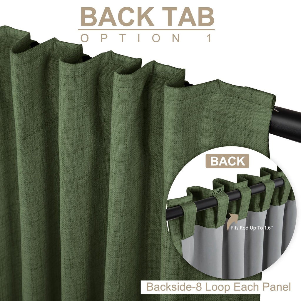 Faux Linen Total Blackout Curtains for Bedroom 102 Inches Long, Moss Green