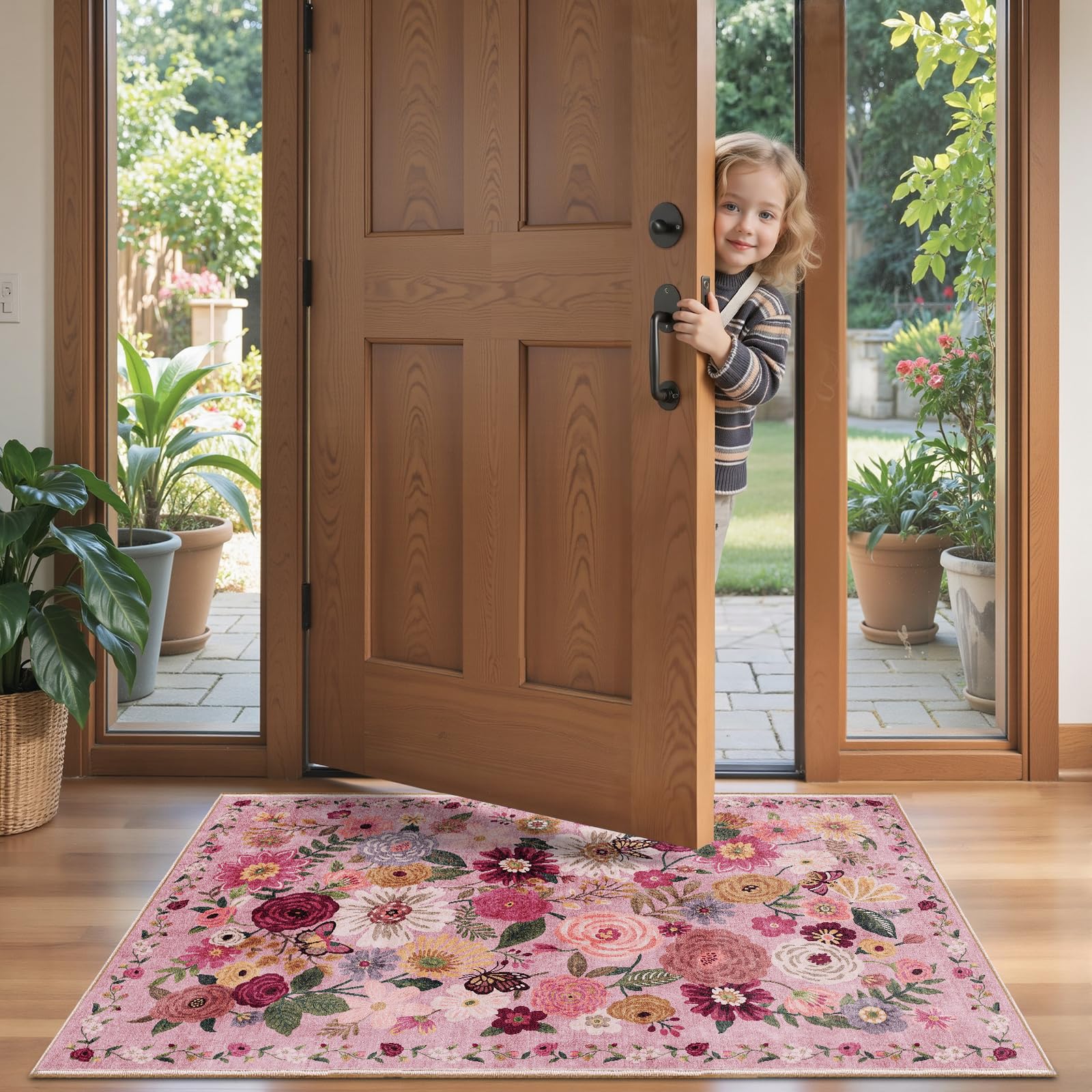 Babovid Pink Floral Hallway Runner Rug 2x4 for Bedroom Kitchen