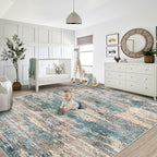 8x10 Area Rugs for Living Room, Washable Modern Abstract Large Area Rug Neutral Soft Non Slip Kids Rug Stain Resistant Indoor Carpet for Bedroom Nursery Dining Room Playroom(GreenBrown, 8'x10')