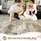 XLUEZ 5x7 Area Rugs for Living Room, Washable Modern Abstract Large Area Rug Neutral Soft Non Slip Kids Rug Stain Resistant Indoor Carpet for Bedroom Nursery Dining Room Playroom(Brown, 5'x7')