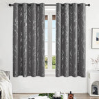 Deconovo Grey Blackout Curtains for Bedroom, Thermal Insulated Soundproof Drapes, Silver Branch Foil Print, 52 x 63 Inches Long, 2 Panels, Machine‑Washable Grommet Window Panel for Living Room Office