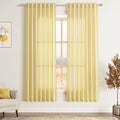Nanspring Yellow Linen Semi Sheer Curtains 72 Inch Length for Living Room Back Tab Rod Pocket Modern Farmhouse Coastal Decor Cotton Textured Gauze Curtains 72 Inches Long for Dining Room Office 52x72