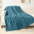 Exclusivo Mezcla Fleece Throw Blanket for Couch,Super Soft and Warm Lightweight Checkered Pattern Blanket for All Seasons, 50x60 Inches, Slate Blue