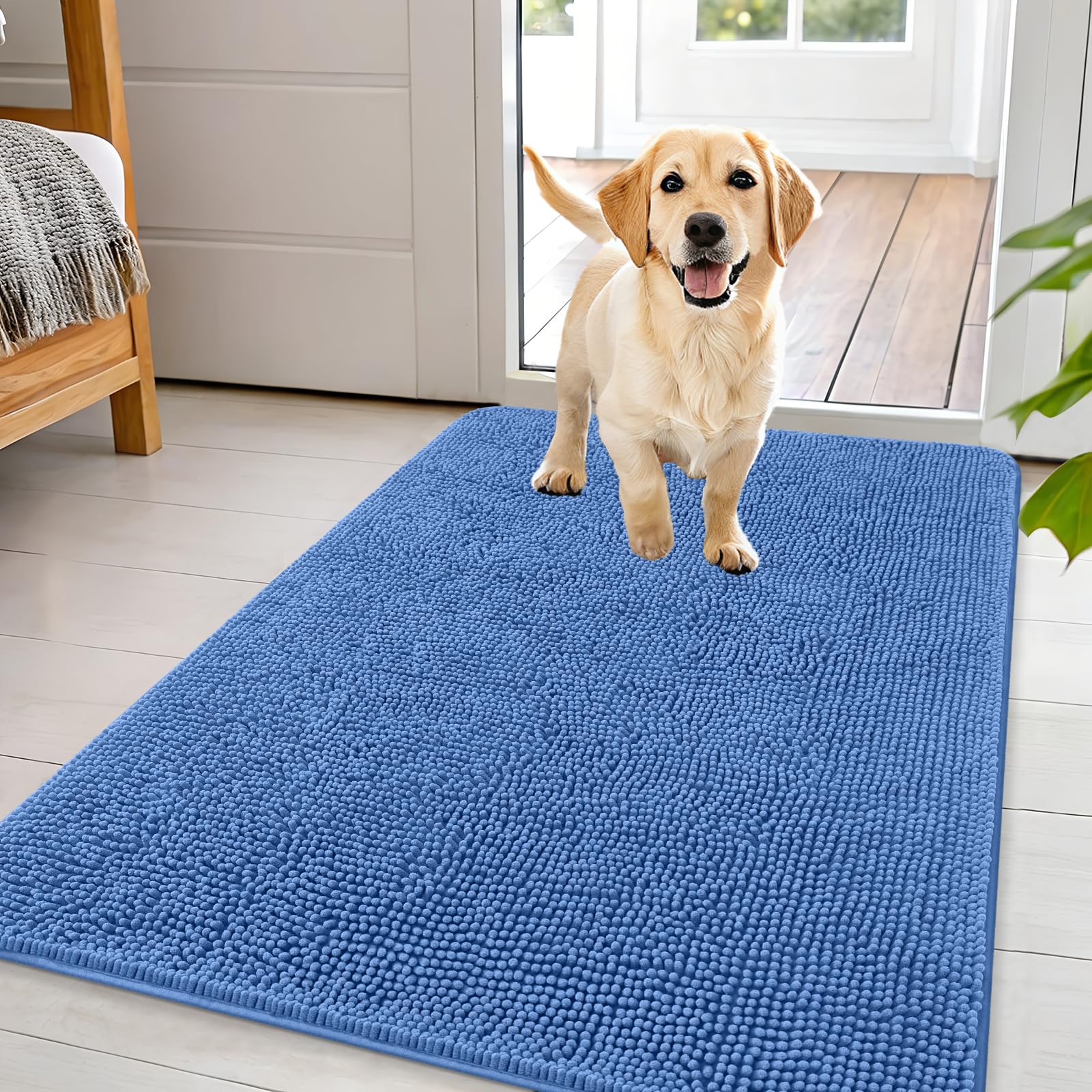 OLANLY Dog Door Mat for Muddy Paws 44x32, Super Absorbent Chenille Mud Mat