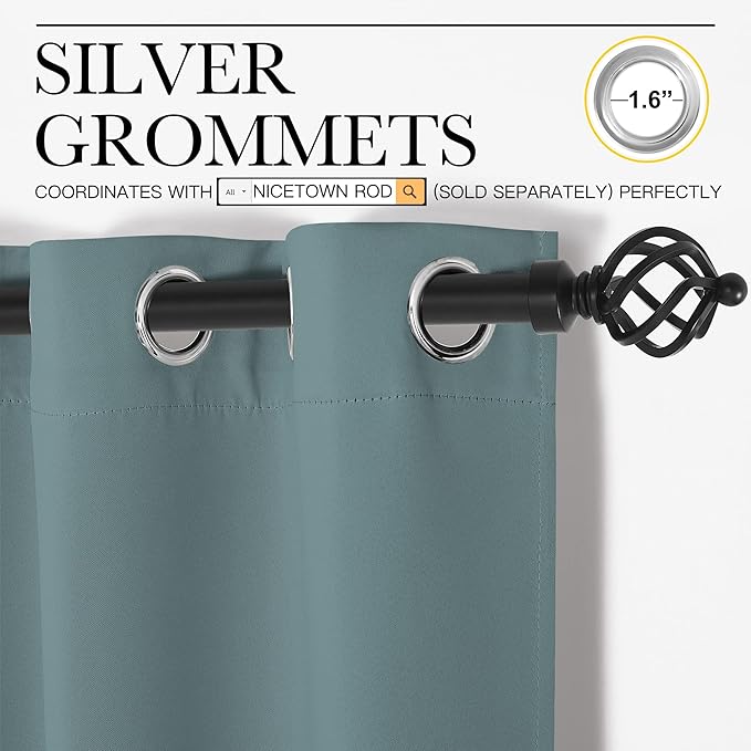 NICETOWN Modern Blackout Curtains Noise Reducing, Greyish Blue, 2 Panels, W42 x L78 -Inch, Thermal Insulated and Privacy Room Darkening Drape Panels for Boy's Guest Room Door Small Short Window