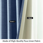 MIULEE 100% Blackout Linen Curtains for Bedroom 42 x 63 Inch Blue 2 Panels
