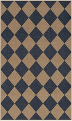 Lahome Colette Checkered Easy Jute Entryway Rug, 3x5 Washable Area Rugs for Living Room Outdoor Patio, Non Slip Blue Indoor Door Mat Checkerboard Throw Carpet for Entry Front Door Guestroom Deck