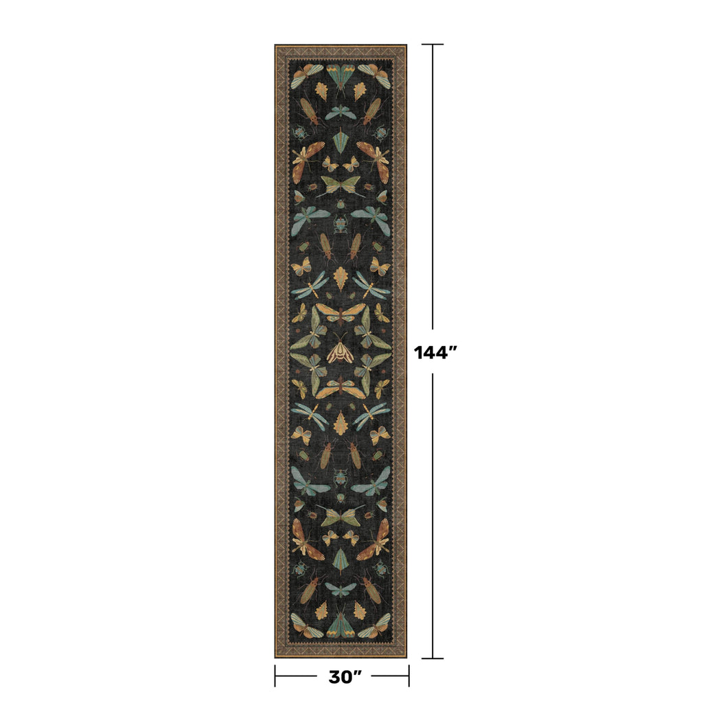 Black Insect 2'6"x12' Washable Extra Long Runner Rugs for Hallways, Non Skid Stain Resistant Wide Rug Runners for Kitchen, Entryway, Mudroom, Dark Cottagecore Boho Butterfly Pattern Indoor Décor
