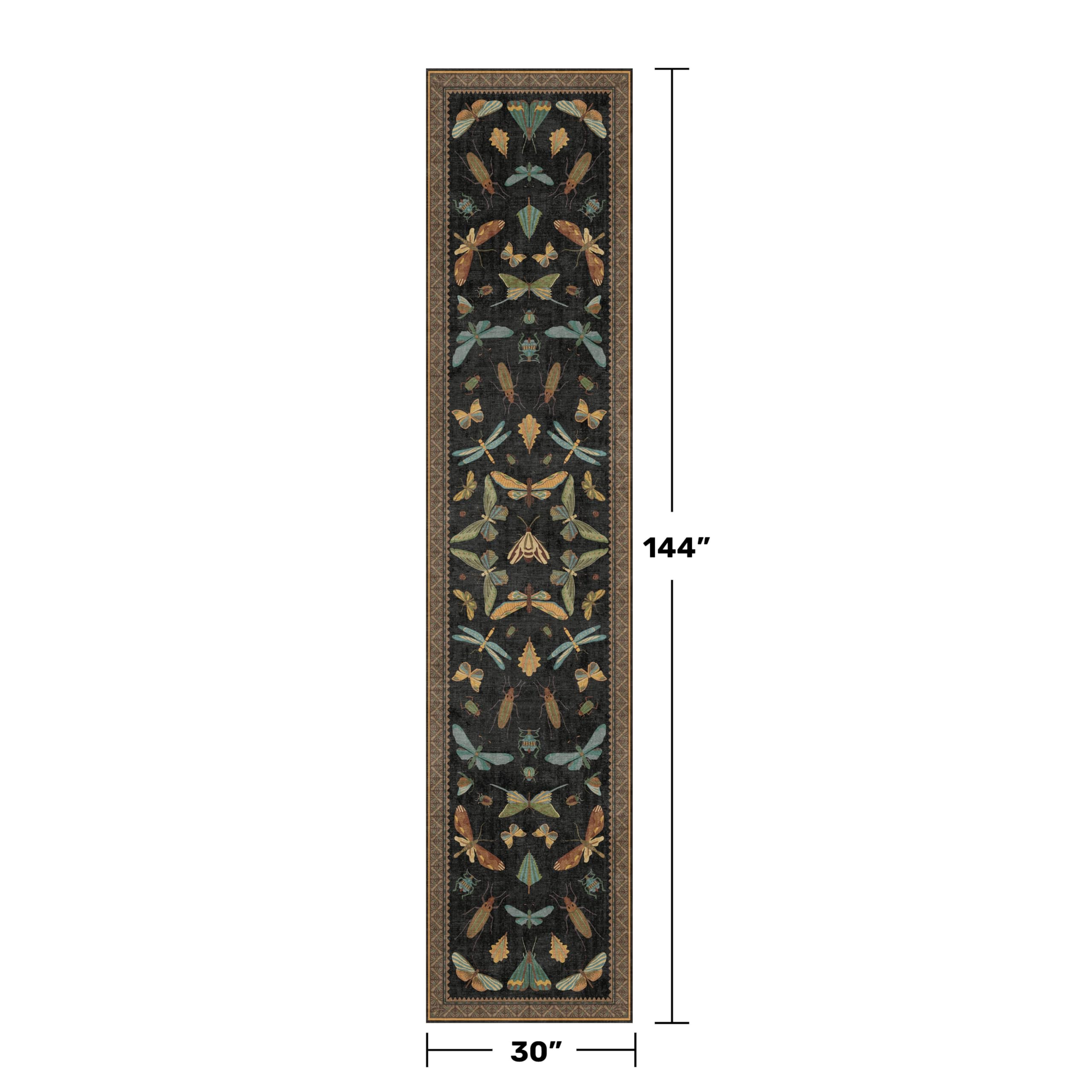 Black Insect 2'6"x12' Washable Extra Long Runner Rugs for Hallways, Non Skid Stain Resistant Wide Rug Runners for Kitchen, Entryway, Mudroom, Dark Cottagecore Boho Butterfly Pattern Indoor Décor