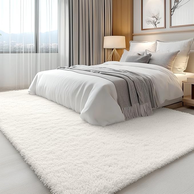 OLANLY 7x7 Machine Washable Large Area Rugs for Living Room, Bedroom, Soft Fluffy Shaggy Bedside Rug, Indoor Floor Carpet for Kids Girls and Boys, Dorms, Nursery, Home Decor Aesthetic, Ivory