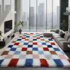 Shag Area Rug for Bedroom Living Room,6x9 Fluffy Soft Colorful Checkered Rug Fuzzy Shaggy Bedroom Carpet,Indoor Plush Floor Rugs for Teen Dorm Home Decor