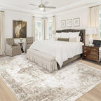 VECARF Area Rug 8x10 Washable Rug, Vintage Boho Medallion Rugs Non-Slip Soft Low Pile Large Distressed Rug Indoor Retro Carpet for Living Room Bedroom Dining Room Home Office (Taupe, 8'x10')