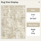 3x5 Rug, Small Area Rug for Kitchen, Entryway, Machine Washable Non-Slip Throw Rug, Vintage Carpet for Nursery Coffee Table Beige/Gray