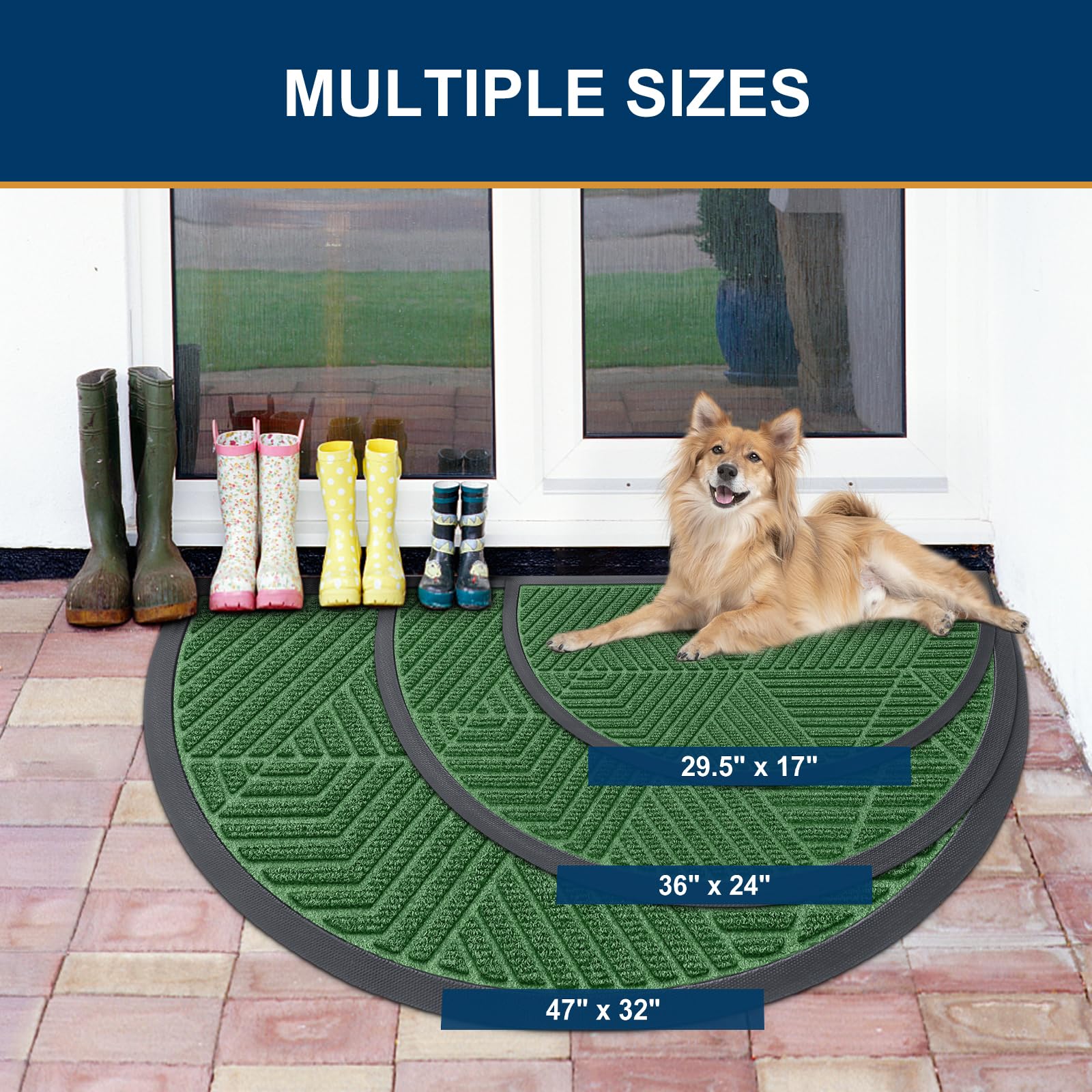 Smiry Half Circle Front Door Mat Outside Entrance, Rubber Doormat, 35x23