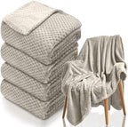 4 Pack Fleece Throw Blankets 50x60 Inches - 270 GSM Ultra Soft Plush Flannel for Bed Couch Sofa, Lightweight Warm 3D Waffle Texture, No Shedding No Pilling All Season Throw (Light Beige)