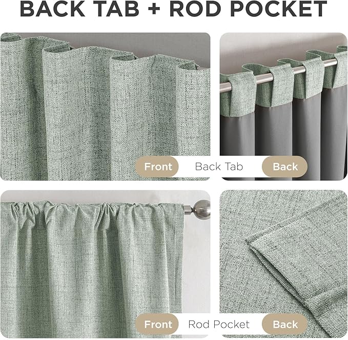 Joydeco Blackout Curtains for Bedroom - 100% Light Blocking 2 Panels Sage Green Drapes 42"W x 108"L, Thermal Insulated Room Darkening Curtains, Linen Textured for Living Room, Rod Pocket & Back Tabs