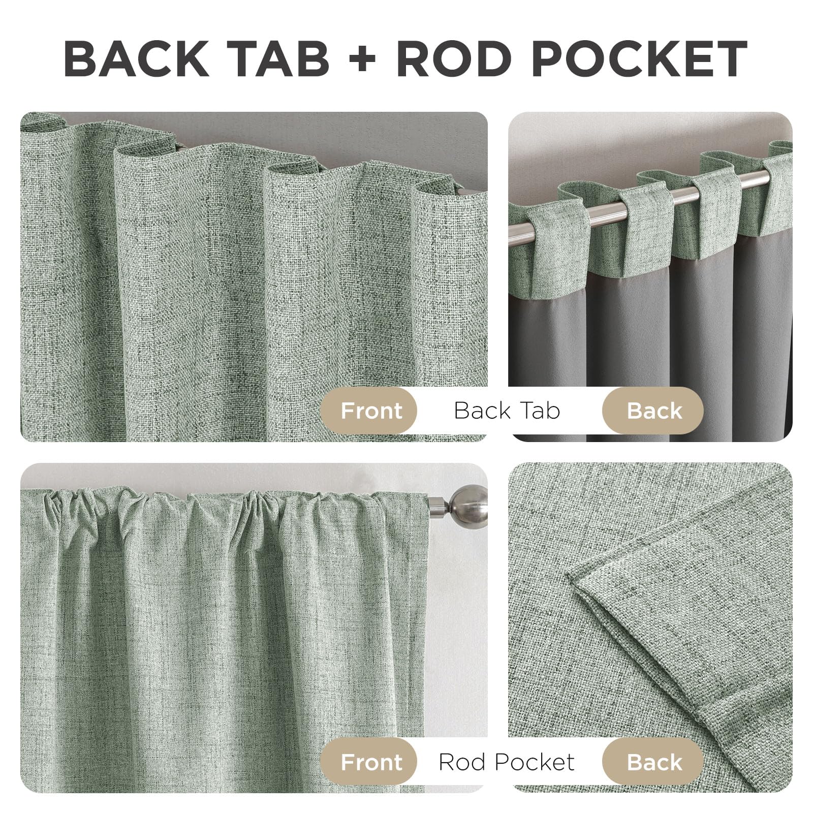 Joydeco Blackout Curtains for Bedroom - 100% Light Blocking 2 Panels Sage Green Drapes 37" W x 96" L, Thermal Insulated Room Darkening Curtains, Linen Textured for Living Room, Rod Pocket & Back Tabs