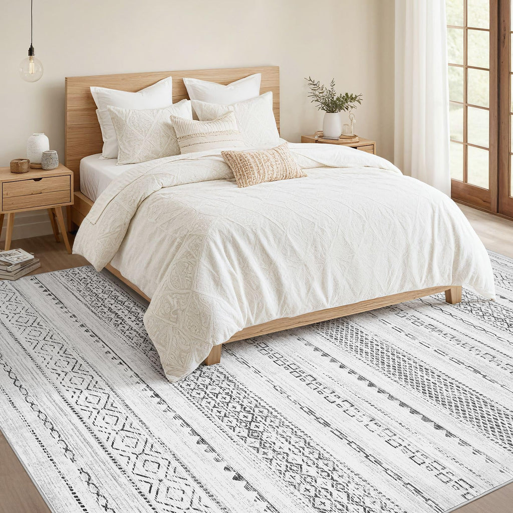 Nakagishi Boho 8x10 Area Rug Living Room Rugs Machine Washable Gray
