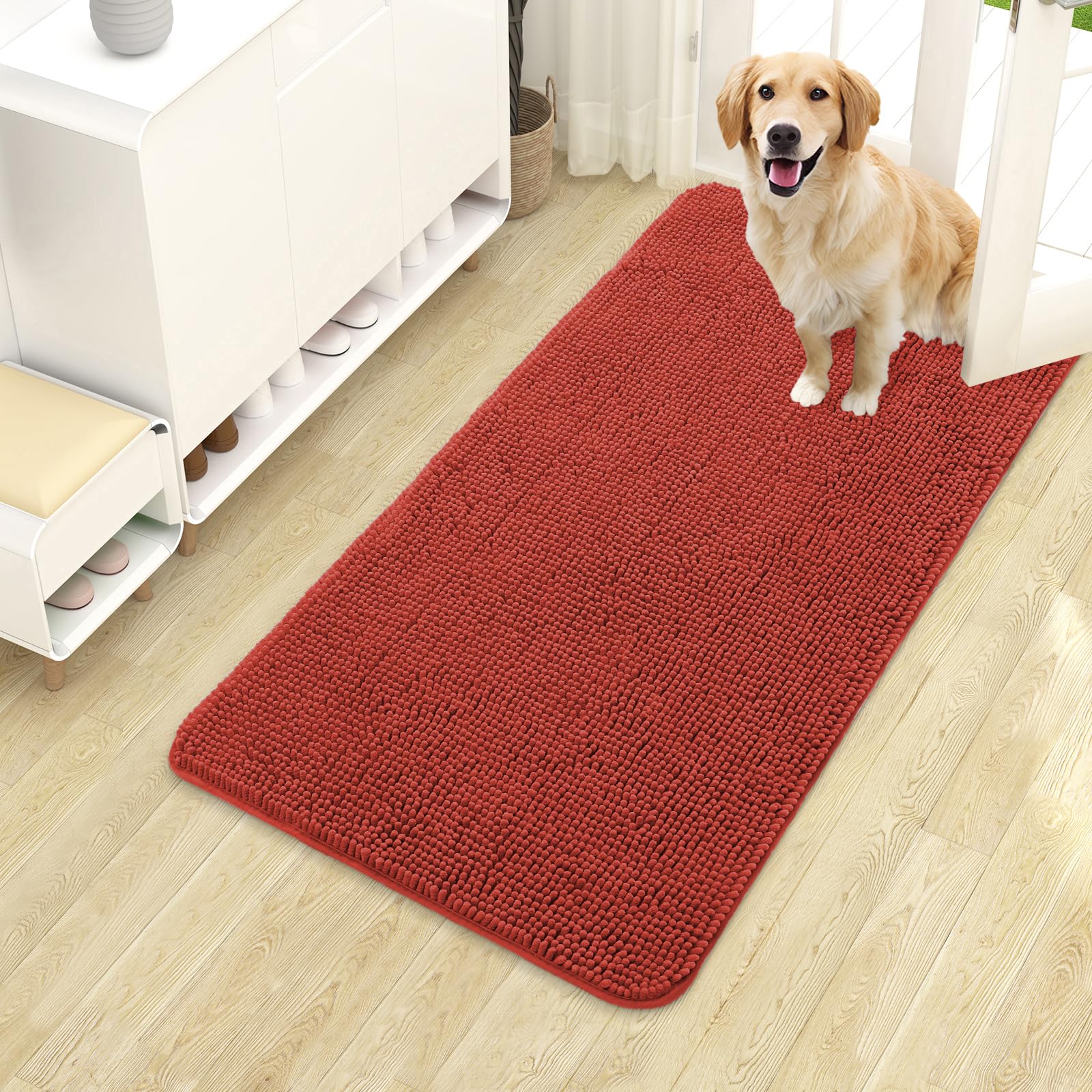 OLANLY Dog Door Mat for Muddy Paws 40x24, Super Absorbent Chenille Mud Mat