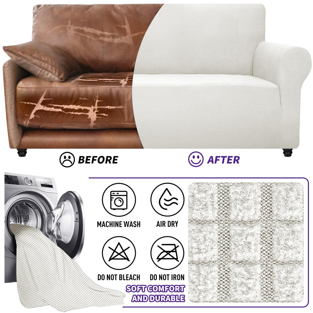 ZNSAYOTX Stretch Oversized Couch Cover Universal Sofa Covers for Living Room Dogs Pet Furniture Protector Spandex Extra Large Sofa Slipcovers with Anti Slip Foam Sticks (White, XL Sofa)