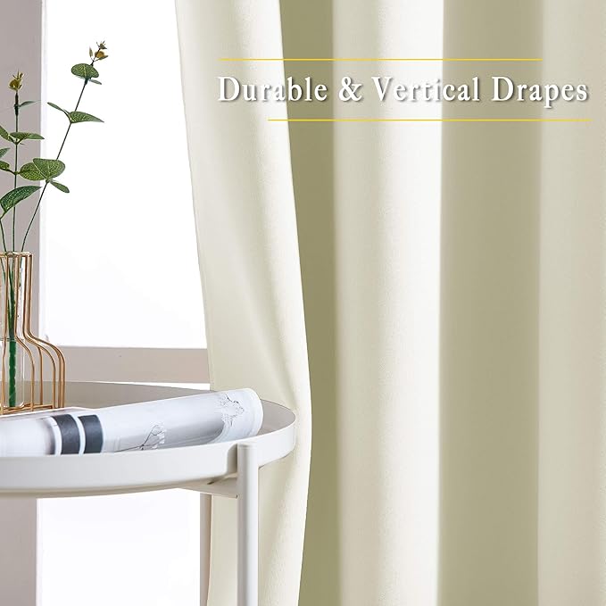 NICETOWN Room Darkening Curtains and Drapes 54 inch Long - Grommet Energy Saving Thermal Insulated Light Blocking Window Treatments for Bedroom (Beige, 1 Pair, W37 x L54)